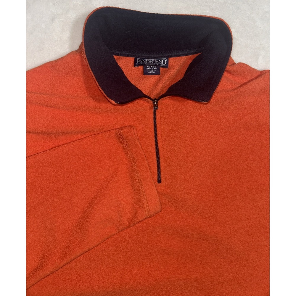 Lands End Quarter Zip Fleece Pullover, Mens Large, Orange W/ Black Collar‎